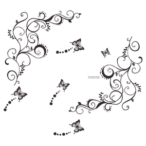 Elegant black butterfly vine wall stickers for living room and bedroom wall decoration