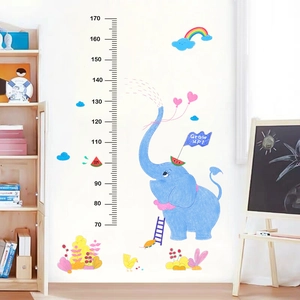 Cartoon Elephant Height Growth Chart Wall Sticker Multicolor Rainbow PVC Measurement Decal For Kids Room Nursery Decoration