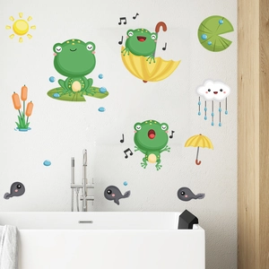 Cartoon frog and tadpole wall stickers set for children room and bathroom decoration