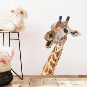 Sticker Mural Créatif Tête de Girafe Réaliste PVC Imperméable Décalcomanie Animale pour Chambre d'Enfant Salon Décoration