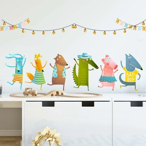 Stickers muraux d'animaux dansant avec lapin ours et renard pour décoration de chambre