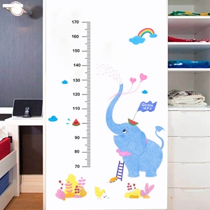 Cartoon blue elephant height chart wall sticker for kids room decoration measuring 70-170cm