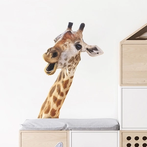 Sticker mural girafe réaliste pour chambre d'enfant avec motif animalier mignon