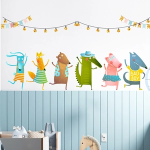 Détail de stickers muraux animaux mignons avec lapin ours et renard pour chambre d enfant