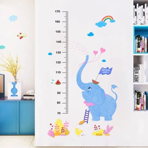 Cartoon blue elephant height measurement wall sticker with rainbow for kids room decor