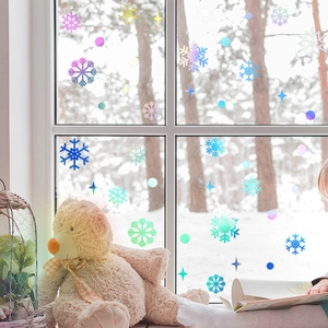 Detailed holographic snowflake window decals with reflective laser finish for DIY decor
