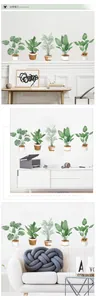DIY self-adhesive PVC wall stickers with green potted plants and monstera leaves decor