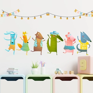 Stickers Muraux Animaux Dansants Dessin Animé pour Chambre d'Enfant PVC Décalcomanie Murale Amovible Décoration Murale Animaux