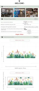 Detail showing PVC grass and flower wall sticker dimensions and layout for kids' rooms