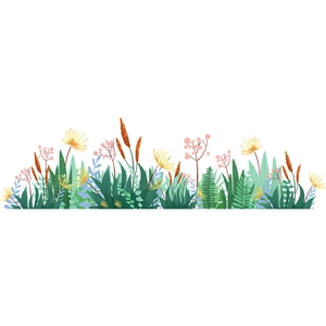 Detailed view of hand-painted wall stickers featuring green leaves and yellow flowers