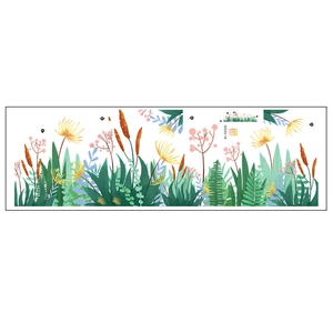 Detailed botanical layout of green grass and yellow flowers wall sticker MG93-16