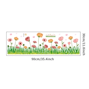 Detailed view of floral baseboard wall sticker with dimensions 90cm by 30cm for home decor