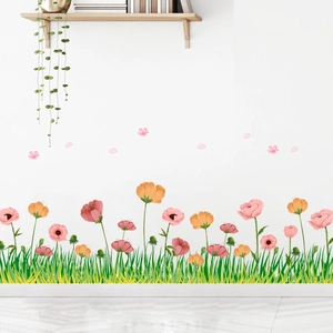 Pastoral Flower Grass Skirting Line Wall Sticker Self-Adhesive PVC Floral Decal for Living Room Bedroom Home Decoration