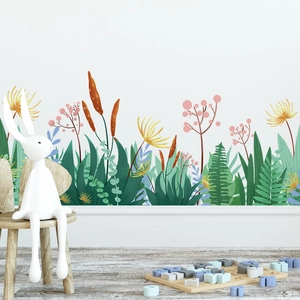 Spring Green Grass Flower Skirting Wall Sticker PVC Self-Adhesive Removable Botanical Floral Decal For Kids Room Nursery