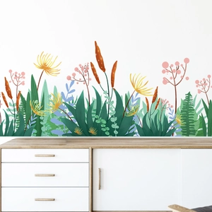 Self-adhesive garden wall sticker featuring green leaves and flowers for home decor