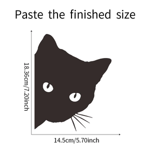 Detailed size specifications for the black cat silhouette wall sticker at 18.36cm height