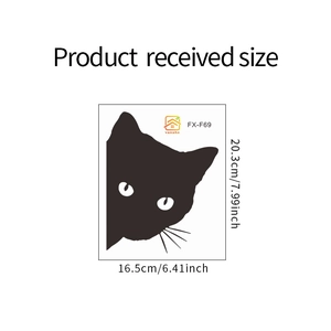 Detail view of black cat peeking wall sticker showing dimensions 20.3cm x 16.5cm