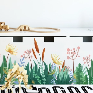 Self-adhesive green grass and flower wall stickers for kids room and nursery decor