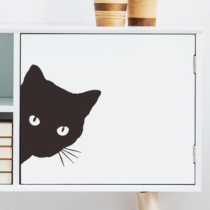 Black cat silhouette peeking wall sticker for cabinet and home decoration