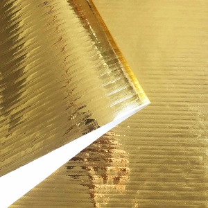 Self-adhesive gold kitchen wall sticker with metallic stripe texture and reflective surface