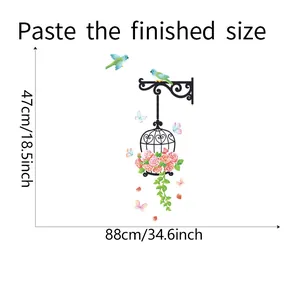 Size guide showing birdcage wall decal dimensions 88cm width and 47cm height