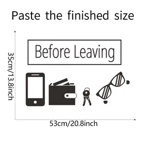 Detailed size specifications for Before Leaving home reminder wall sticker 53x35cm