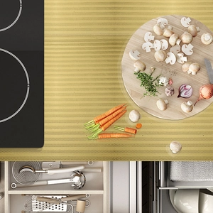 Golden PET kitchen oil-proof sticker with striped texture for countertop and cabinets