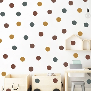 Morandi colors dot wall stickers in brown and mustard yellow for bedroom wall decoration