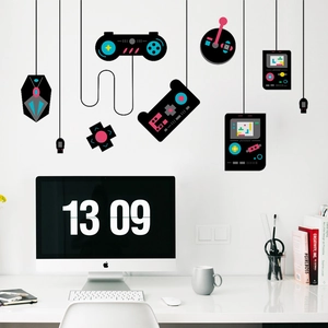 Retro gaming wall stickers set featuring gamepads and joysticks for home wall decoration