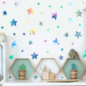 Colorful holographic PET laser star wall stickers for DIY home decor and kids' room