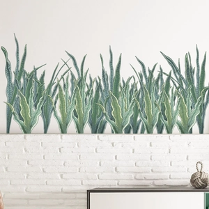 Nordic snake plant wall stickers for tropical home decor with green hand-painted leaves