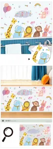 Detail display of watercolor animal wall decals with giraffe and elephant for kids rooms