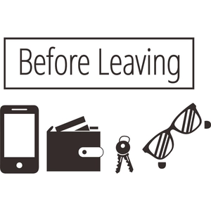 Minimalist 'Before Leaving' wall sticker with phone, wallet, keys and glasses icons
