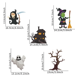 Detaillierte Größentabelle für Halloween-Aufkleber mit Geistern und Hexen Motiven