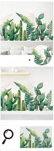 Detailed close-up showing tropical cactus wall sticker texture and vibrant green leaf prints