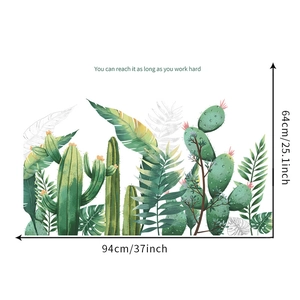 Detail showing tropical cactus wall sticker with dimensions 94x64cm in watercolor style