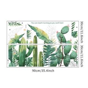Detail of tropical cactus wall stickers with dimensions and inspirational quotes
