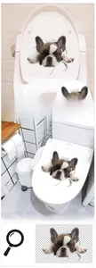 Detail view showing 3D French Bulldog wall decal applied to a white toilet lid surface