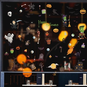 Cartoon Halloween Fensterbilder mit Hexe, Geist und Kürbis für die Partydekoration