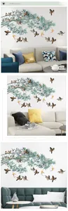 Detailed scene showing DIY Chinese bamboo and sparrow wall stickers on various background walls