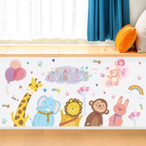 Nursery wall stickers with watercolor giraffe elephant lion monkey for kids room decor
