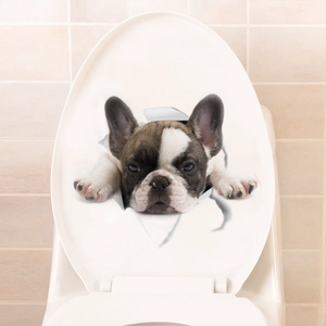3D French Bulldog Puppy Wall Sticker Realistic Broken Hole Dog Decal For Toilet Fridge Car DIY Decorative PVC Sticker