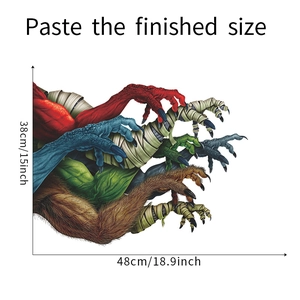 Detailed dimensions of Halloween monster hand wall decals showing width and height measurements