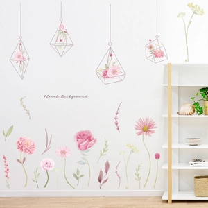 Self-adhesive floral wall stickers with watercolor flowers and hanging flower pots