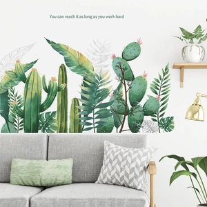 Hand-painted tropical cactus and palm leaf wall stickers for modern living room decor