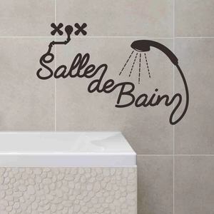 Minimalist black shower wall decal with Salle de Bain text for modern bathroom decor