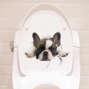 3D French Bulldog wall sticker featuring a realistic puppy coming out of a cracked hole
