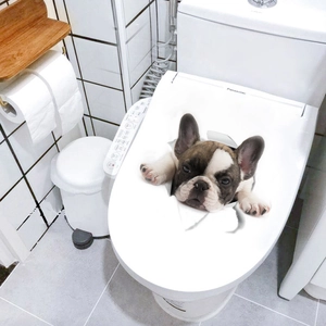 3D French Bulldog wall sticker with a creative broken hole effect for bathroom toilet decor