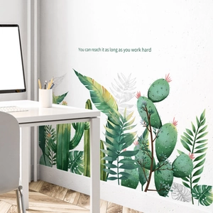 Tropical cactus wall stickers with green palm leaves for home office wall decor