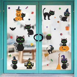 Halloween Dessin Animé Chat Noir Citrouille PVC Stickers Muraux Adhésifs Fenêtre Pour Chambre Enfants Fête Salon Décoration